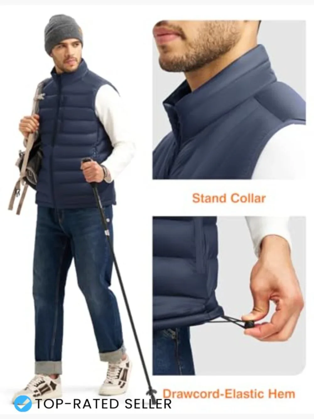 Men's Quilted Puffer Vest Insulated Water-Resistant Lightweight Packable Stand